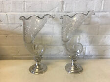 Vtg Antique Sheffield Silver Co. Sterling Weighted & Glass Pair Cornucopia Vases picture