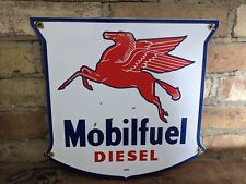 OLD VINTAGE '54 MOBILFUEL DIESEL PORCELAIN GAS PUMP SIGN MOBIL MOBILOIL 12