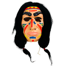 Vintage Halloween Mask Ben Cooper Plastic Native American Indian Hair Costume picture