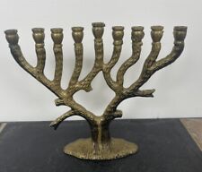 Vintage Zodiax Judaica Solid Brass Hanukkah Tree of Life Menorah picture