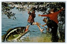 Boys Postcard Big Fish The Bass Are Hitting Here c1930's Unposted Vintage picture