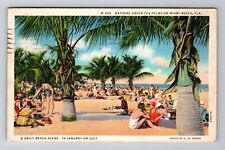 Miami Beach FL-Florida, Bathers Under The Palms, Antique Vintage c1935 Postcard picture