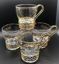 Vintage Libbey GREEK KEY Continental Coffee Cup 3.25”T Gold Handles MCM Set of 4 picture