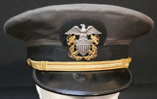 WWII USN Navy Officers Service Visor Hat Gray Combination 'Society Brand' 7 3/8 picture