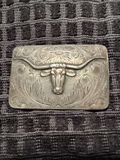 Vintage Keystone Bros Sterling Silver Longhorn Belt Buckle. Western, Texas picture