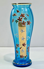 Antique or Vintage Bohemian Cobalt Blue Vase with Gold Trim Hand Painted Flowers picture