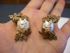 Vintage Miriam Haskell Faux Pearl Clip-On Earrings #B96 picture