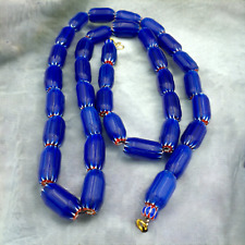 AA Vintage Old Blue Chevron beads Old African Glass Chevron Beads Necklace picture