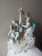 Antique Volkstedt Dresden Porcelain Figurine Music Parlor Pr w Harp FINE Perfect picture
