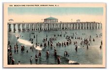 VINTAGE 1920'S BEACH AND FISHING PIER IN ASBURY PARK NEW JERSEY NJ POSTCARD picture