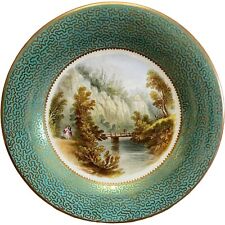 Antique Early 19thc Hand Painted Gold Gilt Scottish Landscape Plate Hawthornden picture