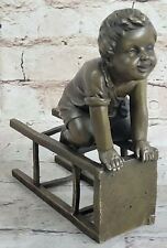 Art Deco Cute Girl Sitting on Chair Bronze Statue Sculpture Art Figurine Figure picture