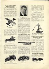 1930 PAPER AD Article Toy Hubley Lindy Glider Police Indian Motorcycle Lockheed picture