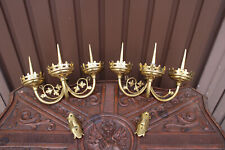 PAIR 19thc church wall candelabras candlesticks bronze neo gothic picture