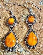 Signed Pete Trujillo Sterling Silver and Orange Spiny Oyster Dangle Earrings picture