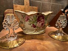 Gorgeous Victorian Bridal Alter Set - planter and 2 Fostoria candlestick holders picture