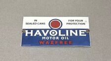 VINTAGE 12” 1930’S HAVOLINE MOTOR OIL PORCELAIN SIGN CAR GAS AUTO picture