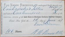 Lake Shore Michigan Southern 1877 Railroad Stock Certificate Group 100 Pieces picture