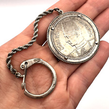1937 Antique Keychain Silver 835 Coin 10 Piastres Egypt King Farouk I  picture