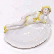 Vintage 1930s German Porcelain Yellow Bathing Suit Woman On Oyster Shell 3