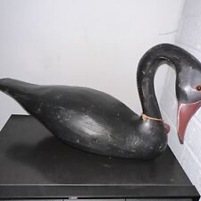 Vintage B.H. Sims Carved Black Wood Goose Swan Wooden Glass Eyes Realistic Shape picture