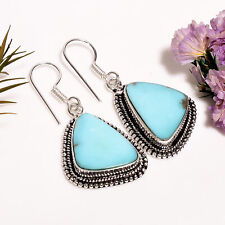 Turquoise Stone Vintage Handmade Jewelry.925 Silver Plated Earrings 1.6
