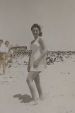 VINTAGE PHOTO Smiling Woman Coney Island Beach Brooklyn, NY B&W Cute picture