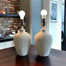 White Modern MCM Mid Century Minimalist Glazed Etched Set of 2 Lamps Home Decor picture