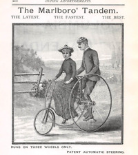 antique 1886 ad THE MARLBORO TANDEM tricycle (man woman bicycle countryside) picture