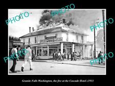 OLD LARGE HISTORIC PHOTO OF GRANITE FALLS WASHINGTON CASCADE HOTEL FIRE c1933 picture