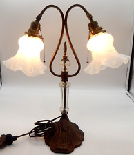 VTG Leviton Boudoir Faceted Glass Double Frosted Ruffled Gooseneck Brass Lamp picture