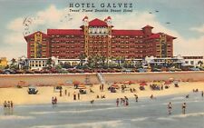 Texas TX Galveston Hotel Galvez Beach Bathing Swimming 1940s Linen Postcard K4 picture