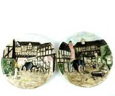 2 RARE Vintage Equestrian The Coach and Horses Chalkware 13.5 inch Wall Plaques  picture