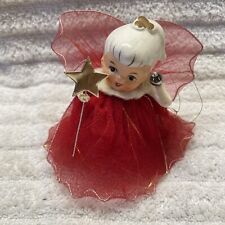 Vintage Holt Howard Porcelain Christmas Angels Red Tulle Star Wand Ornament picture