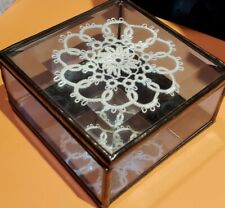 Beveled Glass Jewerly Casket Trinket Box  Keepsake Filigree Vintage   4