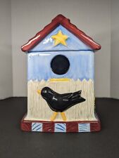 Vintage BICO International Birdhouse Black Bird Sunflower Cookie Jar 10.5” Tall picture