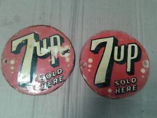PORCELAIN 7UP ENAMEL SIGN 6X6 INCHES LOT OF 2 picture