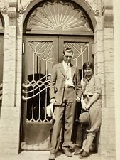 (AaE) FOUND PHOTO Photograph Snapshot Art Deco Architecture Door Glass Couple  picture