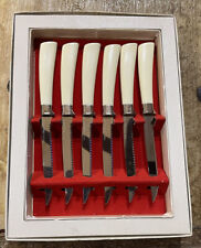 Vintage Forgecraft Serrated Steak Knife Set Of 6 Cream Handles In Original Box picture