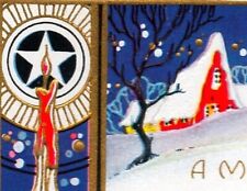 Stylish ART DECO Vintage CHRISTMAS Postcard~Snowscape w/ RED COTTAGE~Candle~Gold picture