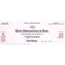 1918 NEW YORK HIPP DIDISHEIM & BRO WATCHES OCTAVA MILITARY BILLHEAD INVOICE Z153 picture