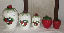 Vintage Set Of 3 Strawberries Canister Set Including Lids Made By Lefton. ++ picture