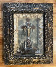 Antique 1877 Kingdom Come Religious Jesus Mixed Media Crucifix Diorama Shadowbox picture