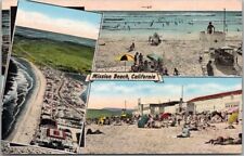 MISSION BEACH San Diego Calif. Postcard Bathing Beach / Aerial View / Linen 1944 picture