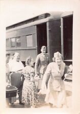 Old Photo Snapshot Men Women Nurse Train Railway Station Military Man 21 Z19 picture