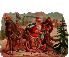 Die Cut Early Santa Horse Drawn Sleigh Calendar Topper Wolf & Co Pittsburgh PA picture