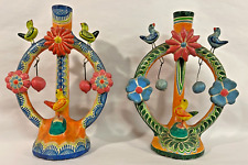Vintage Pair of Puebla Indian Painted Pottery Candelabras, Mexico, ca 1930-1960s picture