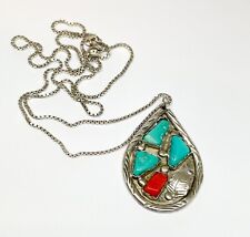 Vintage Zuni Artist Angie C. Cheama Sterling Silver Turquoise Coral Necklace picture