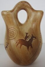 Navajo Wedding Vase With Shadow Figures Signed Pottery Small Browns Horse Deer  picture