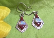 Navajo Sterling  Coral And Opal Earrings #701 SIGNED picture